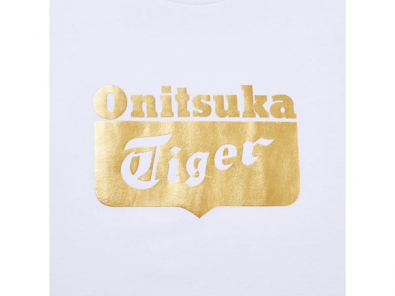 Onitsuka Tiger Logo Tee Kleidung Herren Weiß Gold | NX8075469