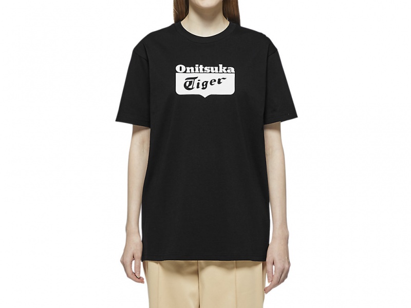 Onitsuka Tiger Logo Tee Kleidung Herren Schwarz Weiß | HM0389762