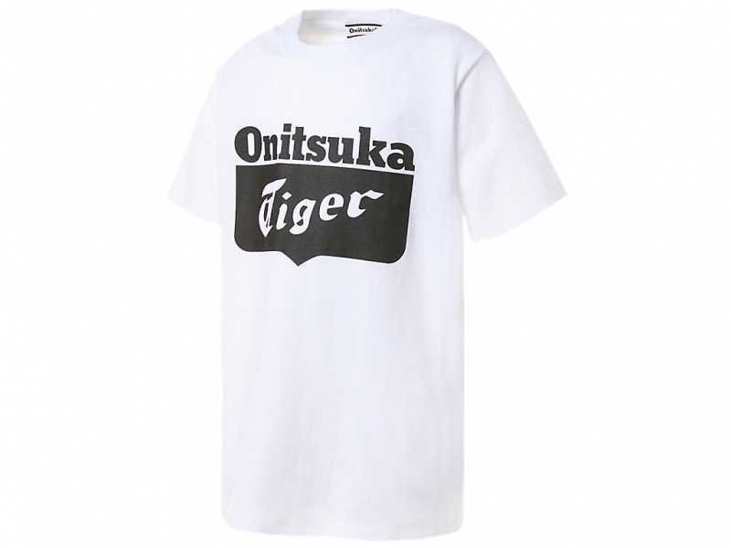 Onitsuka Tiger Logo Tee Oberteile Kinder Weiß Schwarz | QS0527438