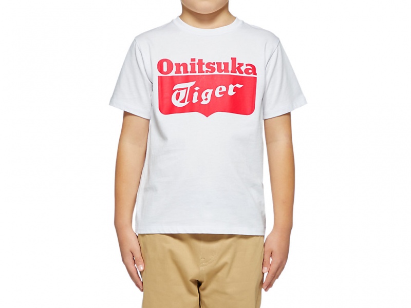Onitsuka Tiger Logo Tee Oberteile Kinder Weiß Rot | HY0941583
