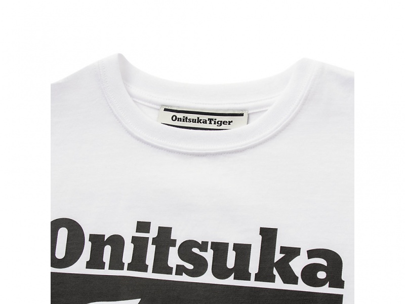 Onitsuka Tiger Logo Tee Oberteile Kinder Weiß Schwarz | HO2130598